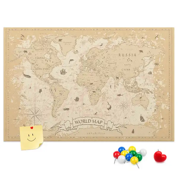 Tablica korkowa Vintage mapa świata
