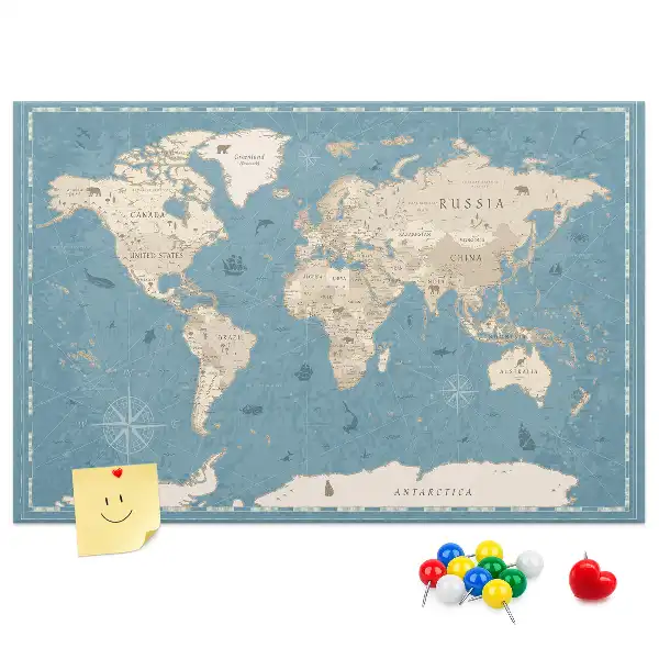 Tablica korkowa ozdobna Mapa świata vintage