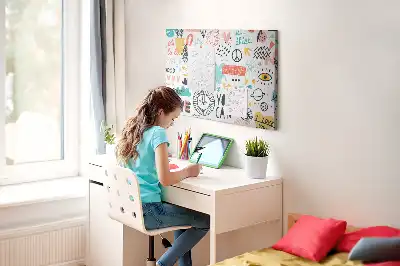 Tablica korkowa dla dzieci z minimalistycznym rysunkiem liniowym