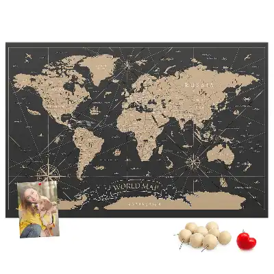 Ozdobna tablica korkowa Stylowa mapa świata retro