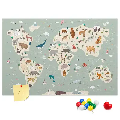 Korkowa tablica Zwierzęca mapa świata