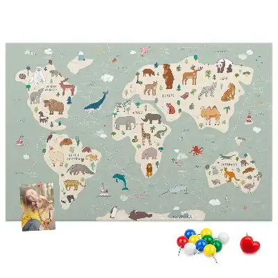 Korkowa tablica Zwierzęca mapa świata