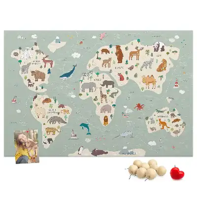 Korkowa tablica Zwierzęca mapa świata
