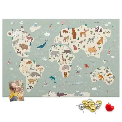Korkowa tablica Zwierzęca mapa świata