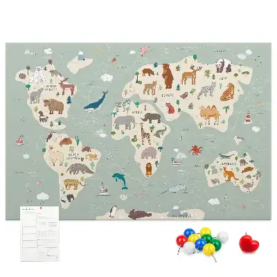 Korkowa tablica Zwierzęca mapa świata