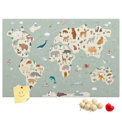 Korkowa tablica Zwierzęca mapa świata