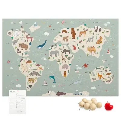 Korkowa tablica Zwierzęca mapa świata