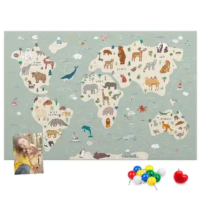 Korkowa tablica Zwierzęca mapa świata