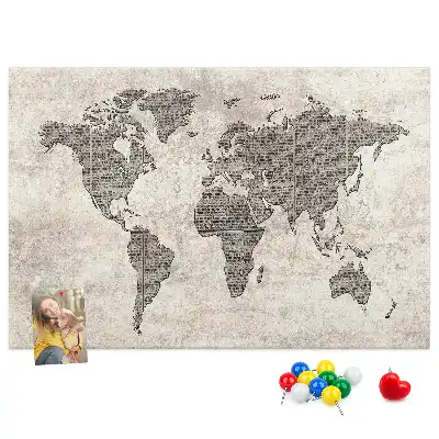 Tablica korkowa Mapa świata gazeta