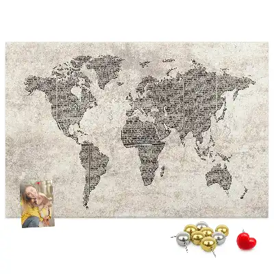 Tablica korkowa Mapa świata gazeta