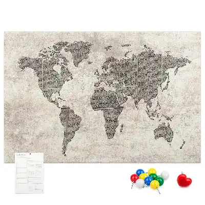 Tablica korkowa Mapa świata gazeta