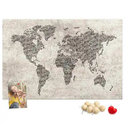 Tablica korkowa Mapa świata gazeta