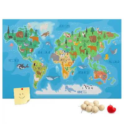 Tablica korkowa dla dzieci z mapą w stylu kreskówkowym