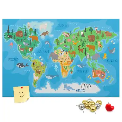 Tablica korkowa dla dzieci z mapą w stylu kreskówkowym