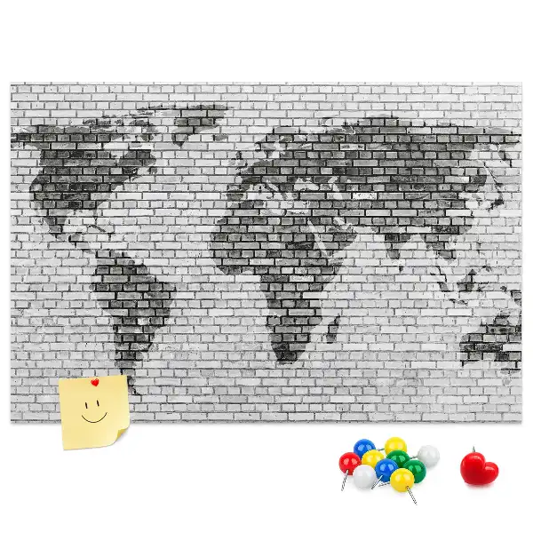 Tablica korkowa dla dzieci Ściana z cegieł Mapa Świata