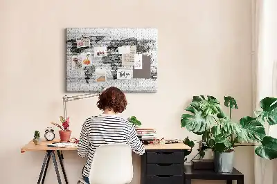 Tablica korkowa dla dzieci Ściana z cegieł Mapa Świata
