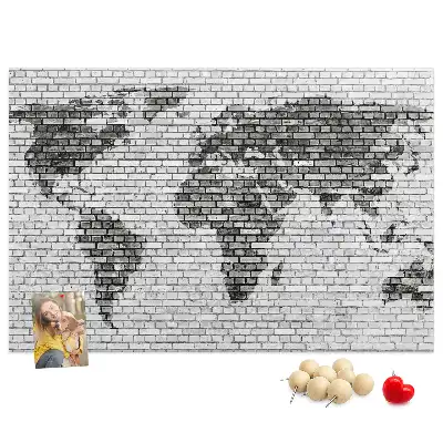Tablica korkowa dla dzieci Ściana z cegieł Mapa Świata