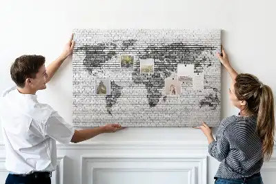 Tablica korkowa dla dzieci Ściana z cegieł Mapa Świata
