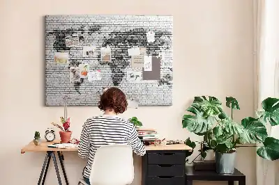 Tablica korkowa dla dzieci Ściana z cegieł Mapa Świata