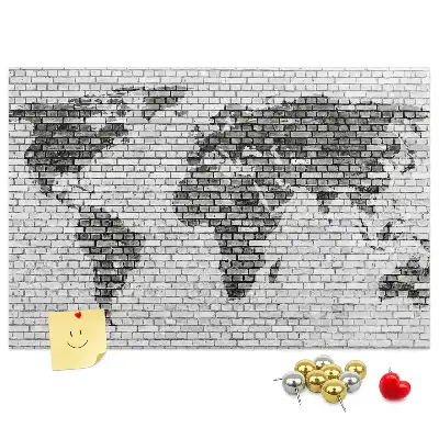 Tablica korkowa dla dzieci Ściana z cegieł Mapa Świata