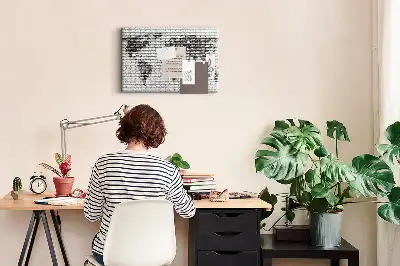 Tablica korkowa dla dzieci Ściana z cegieł Mapa Świata