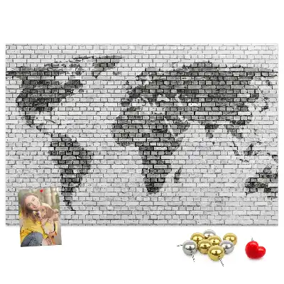 Tablica korkowa dla dzieci Ściana z cegieł Mapa Świata