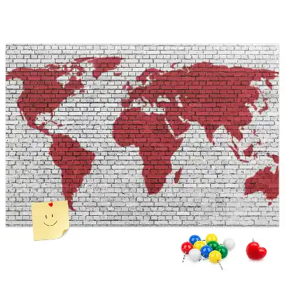 Tablica korkowa Ściana z cegieł Mapa Świata