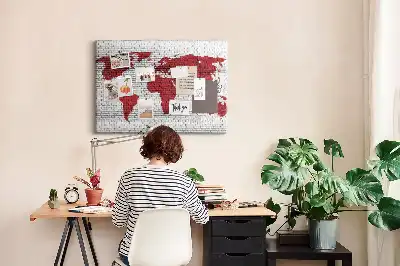 Tablica korkowa Ściana z cegieł Mapa Świata