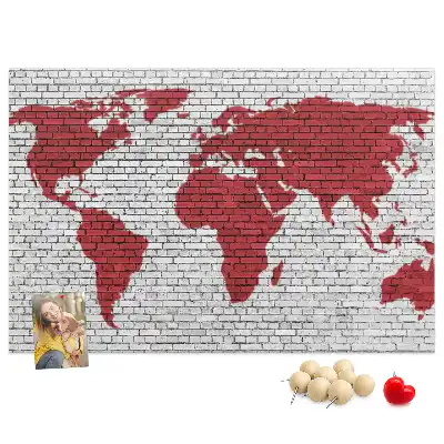 Tablica korkowa Ściana z cegieł Mapa Świata