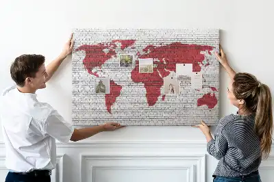 Tablica korkowa Ściana z cegieł Mapa Świata