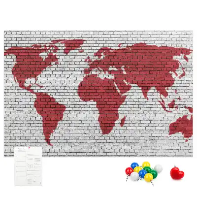 Tablica korkowa Ściana z cegieł Mapa Świata