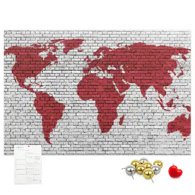 Tablica korkowa Ściana z cegieł Mapa Świata