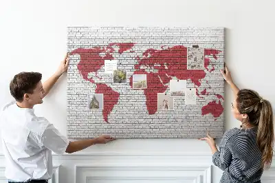 Tablica korkowa Ściana z cegieł Mapa Świata