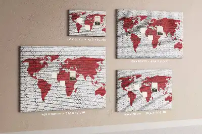 Tablica korkowa Ściana z cegieł Mapa Świata