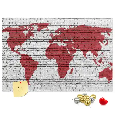 Tablica korkowa Ściana z cegieł Mapa Świata