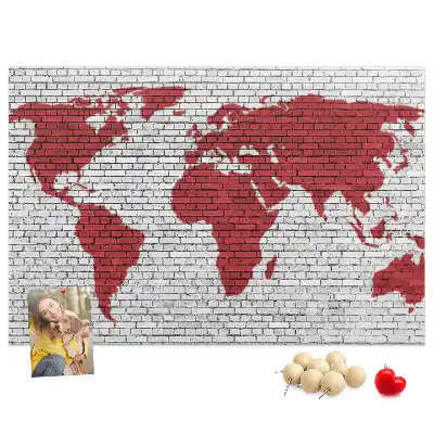Tablica korkowa Ściana z cegieł Mapa Świata