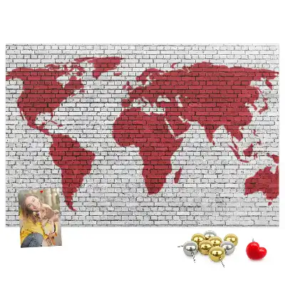 Tablica korkowa Ściana z cegieł Mapa Świata