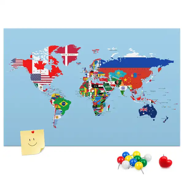Tablica korkowa dla dzieci Mapa flag