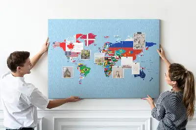 Tablica korkowa dla dzieci z mapą krajów i sztandarami