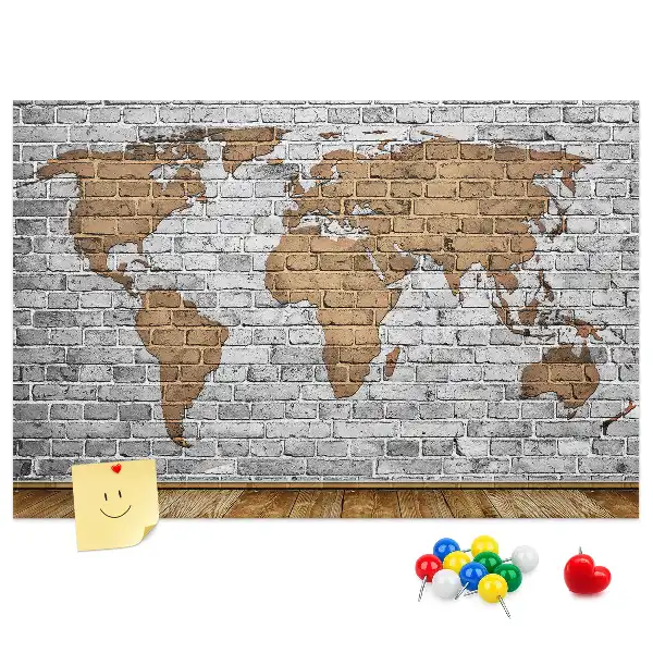 Tablica korkowa Mapa świata cegły