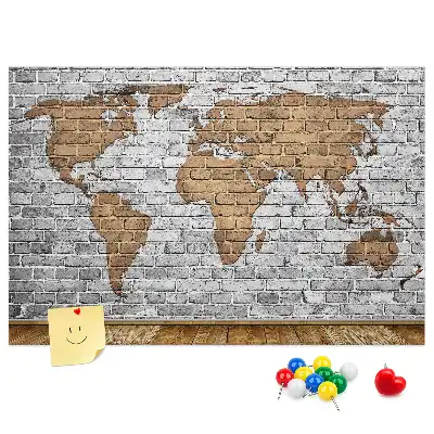 Tablica korkowa Mapa świata cegły