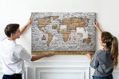 Tablica korkowa Mapa świata cegły