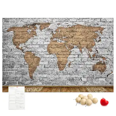 Tablica korkowa Mapa świata cegły