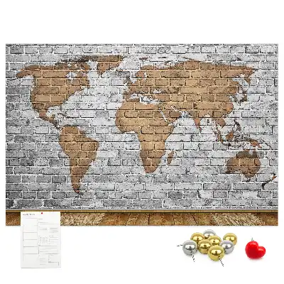 Tablica korkowa Mapa świata cegły