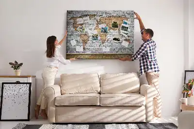 Tablica korkowa Mapa świata cegły