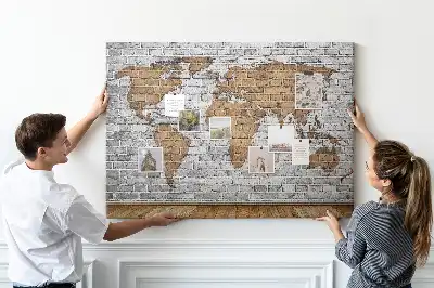 Tablica korkowa Mapa świata cegły