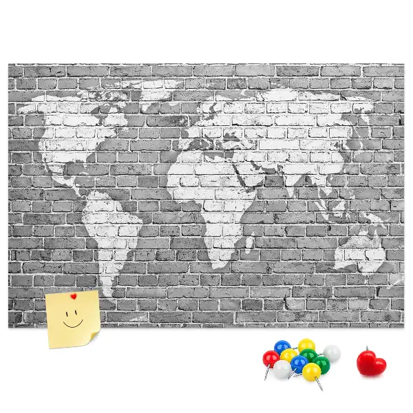 Tablica korkowa ozdobna Mapa świata na cegłach