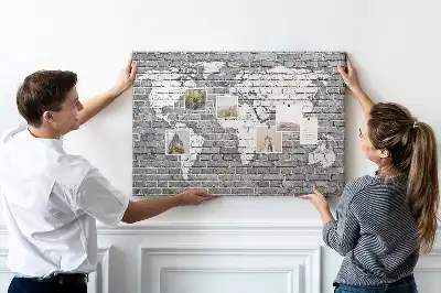 Tablica korkowa ozdobna Mapa świata na cegłach