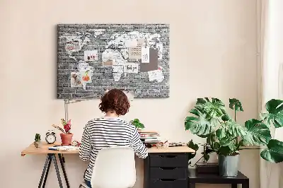 Tablica korkowa ozdobna Mapa świata na cegłach