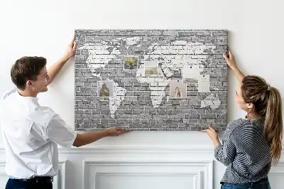 Tablica korkowa ozdobna Mapa świata na cegłach